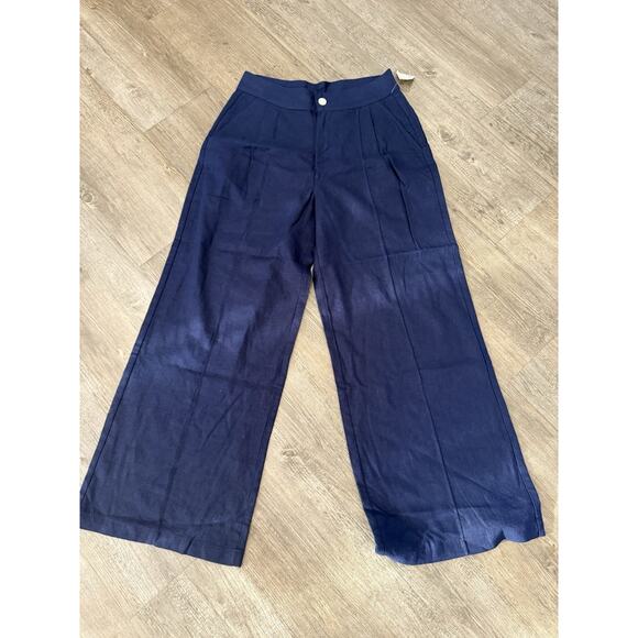 Christian Siriano Pants - Christian Siriano Linen Blend Wide Leg Trouser Pants Size 6 Navy Blue NWT